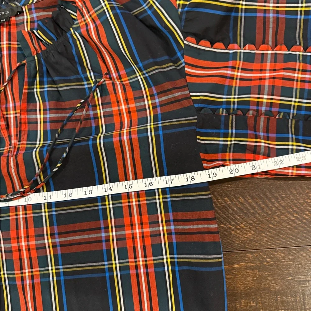 J.Crew Stewart Tartan Plaid Tie Neck Ruffle Blouse Top XS
